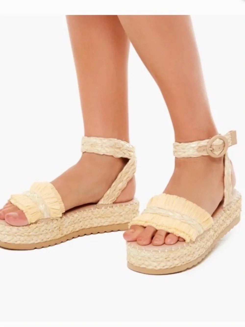 Fringed Raffia Platform Espadrille Sandals - Natural